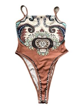 SHEIN Rust Peach Paisley One-Piece Swimsuit